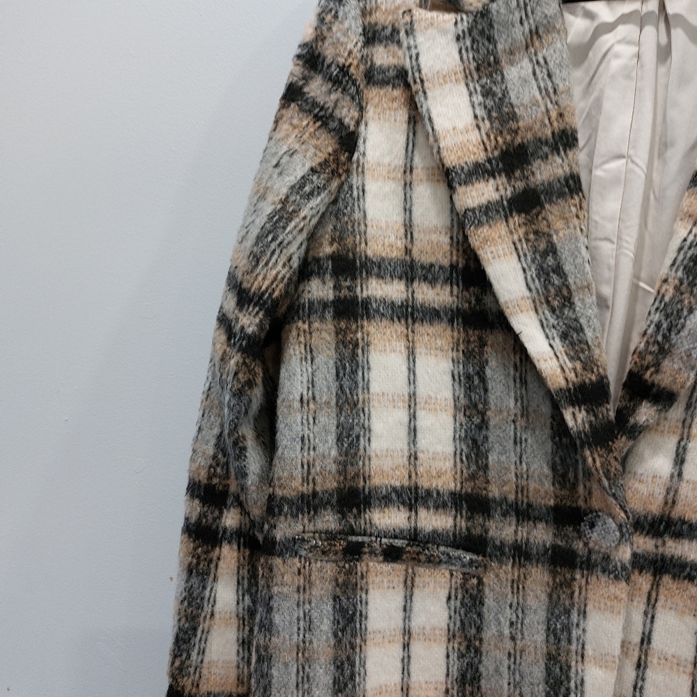 Good American Plaid Tie Waist Wool Shacket - Picture 4 of 9